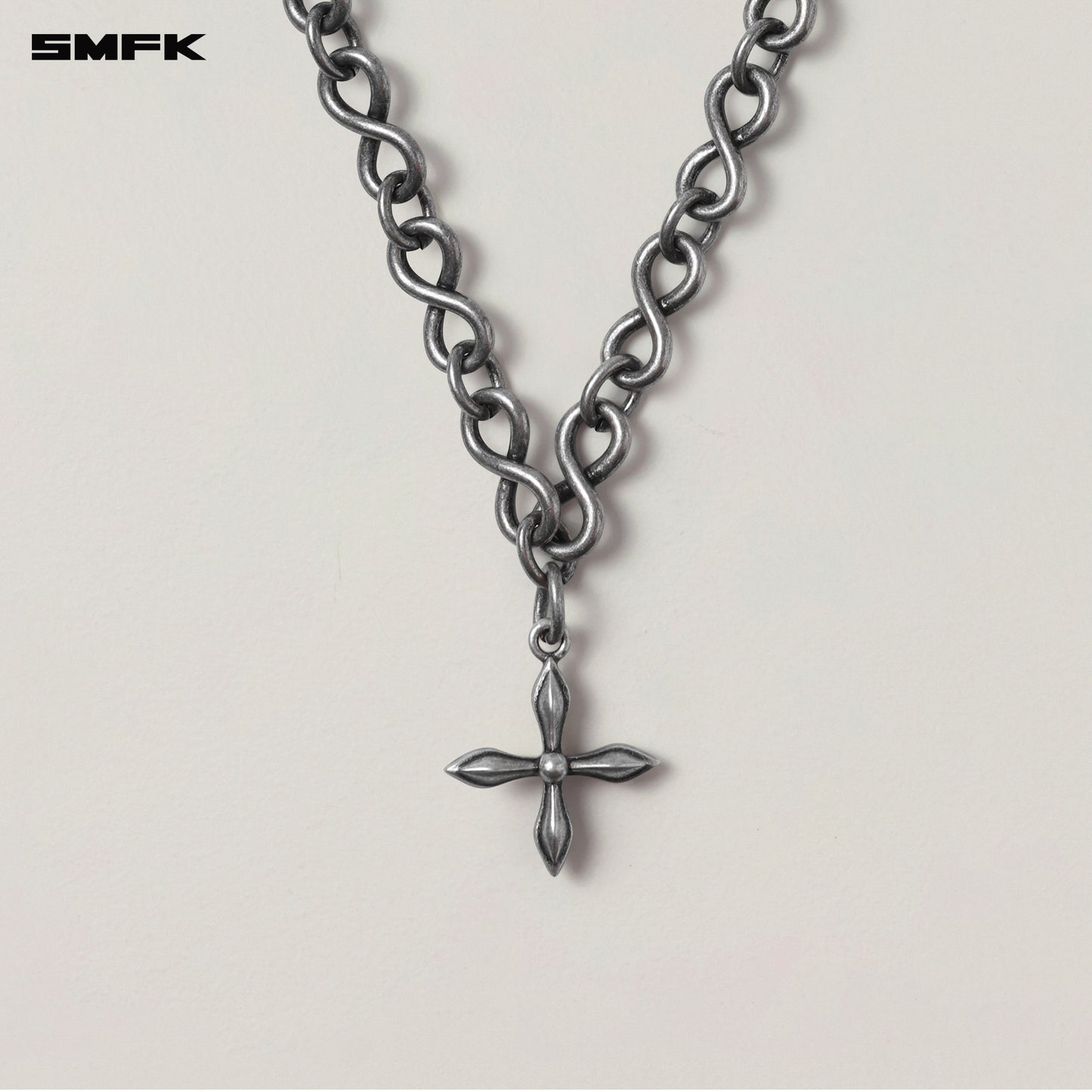 COMPASS Infinite Loop Metal Necklace Antique Silver