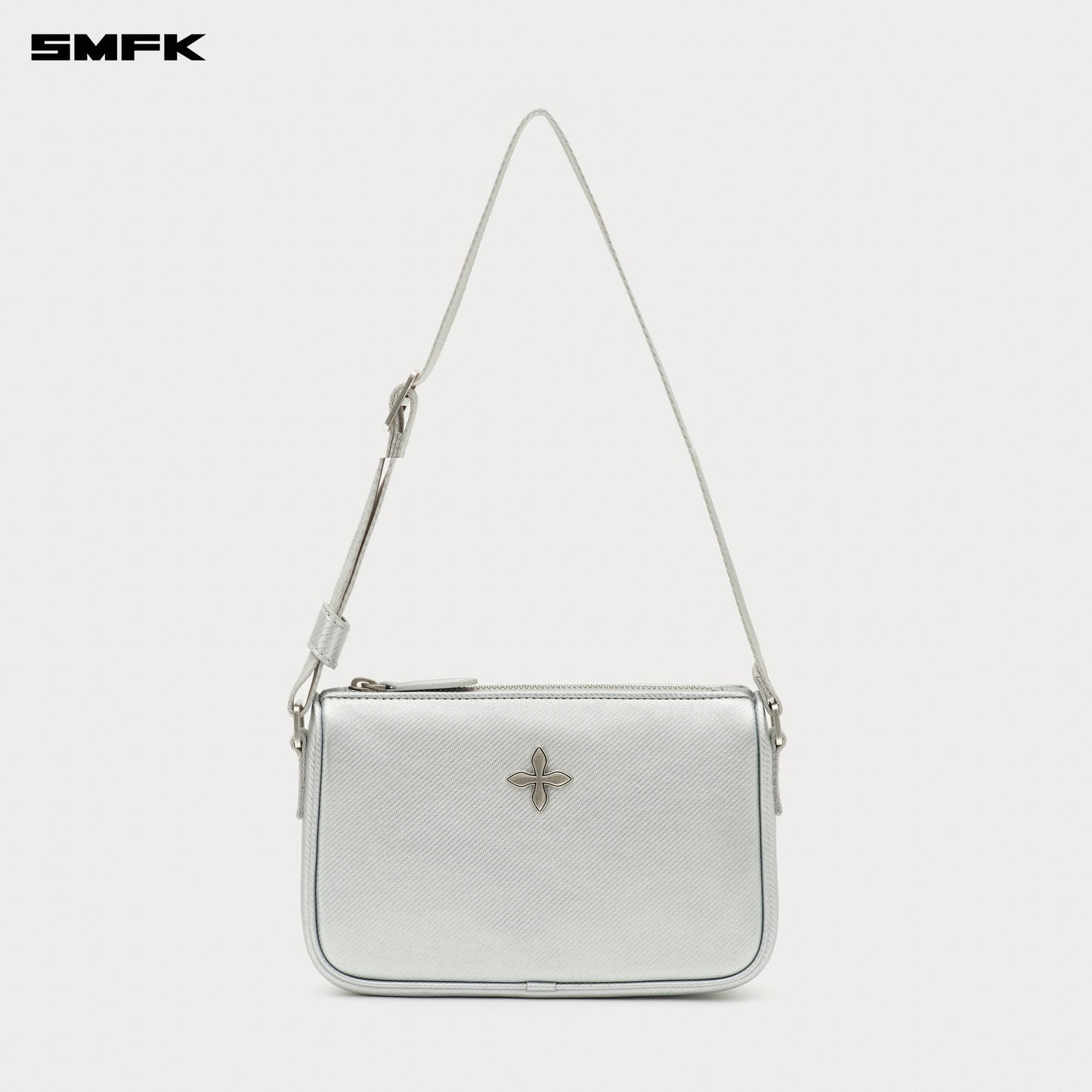 COMPASS BADGE Leather Shoulder Bag (Small) Cosmic Silver
