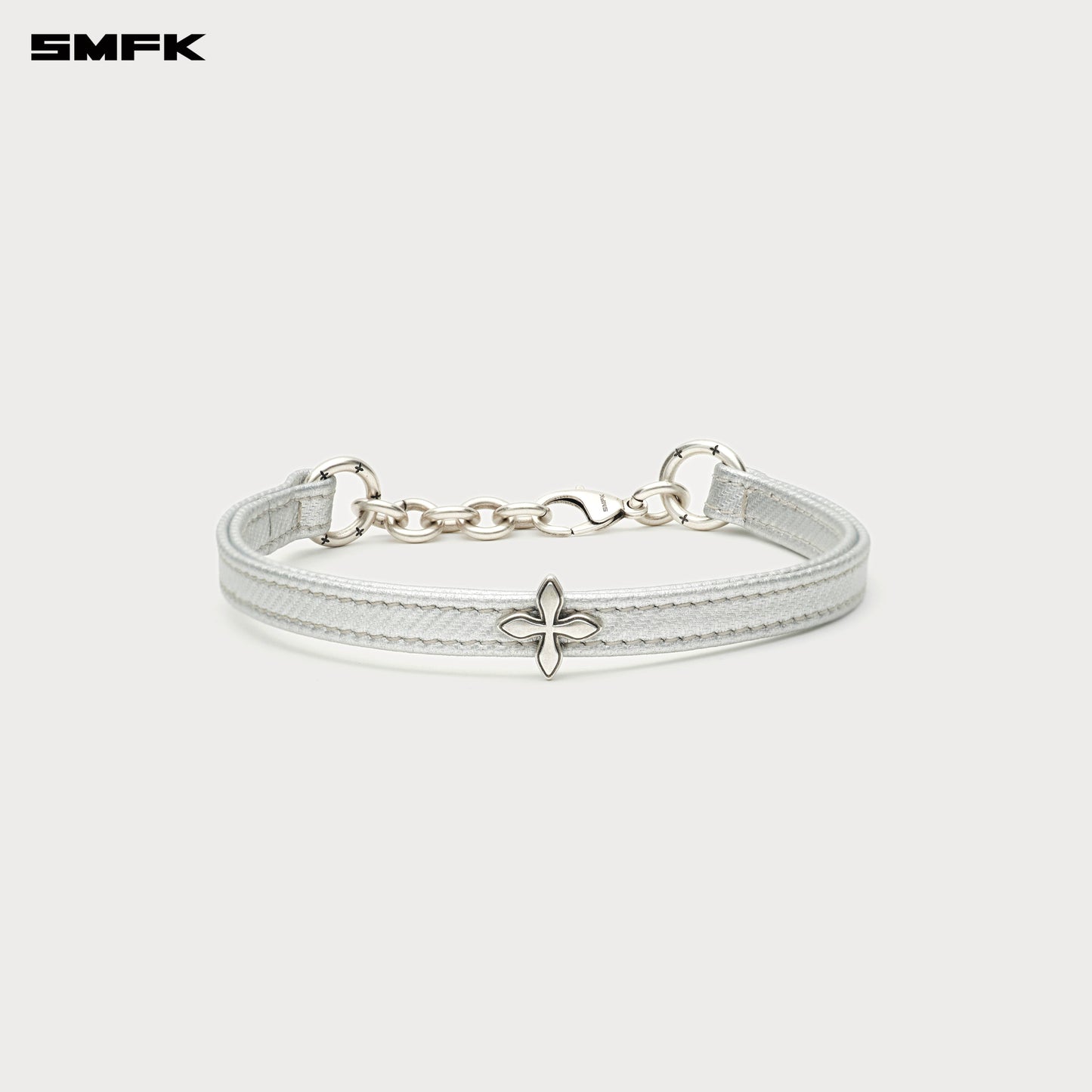 COMPASS RIVET Leather Choker Stardust Silver
