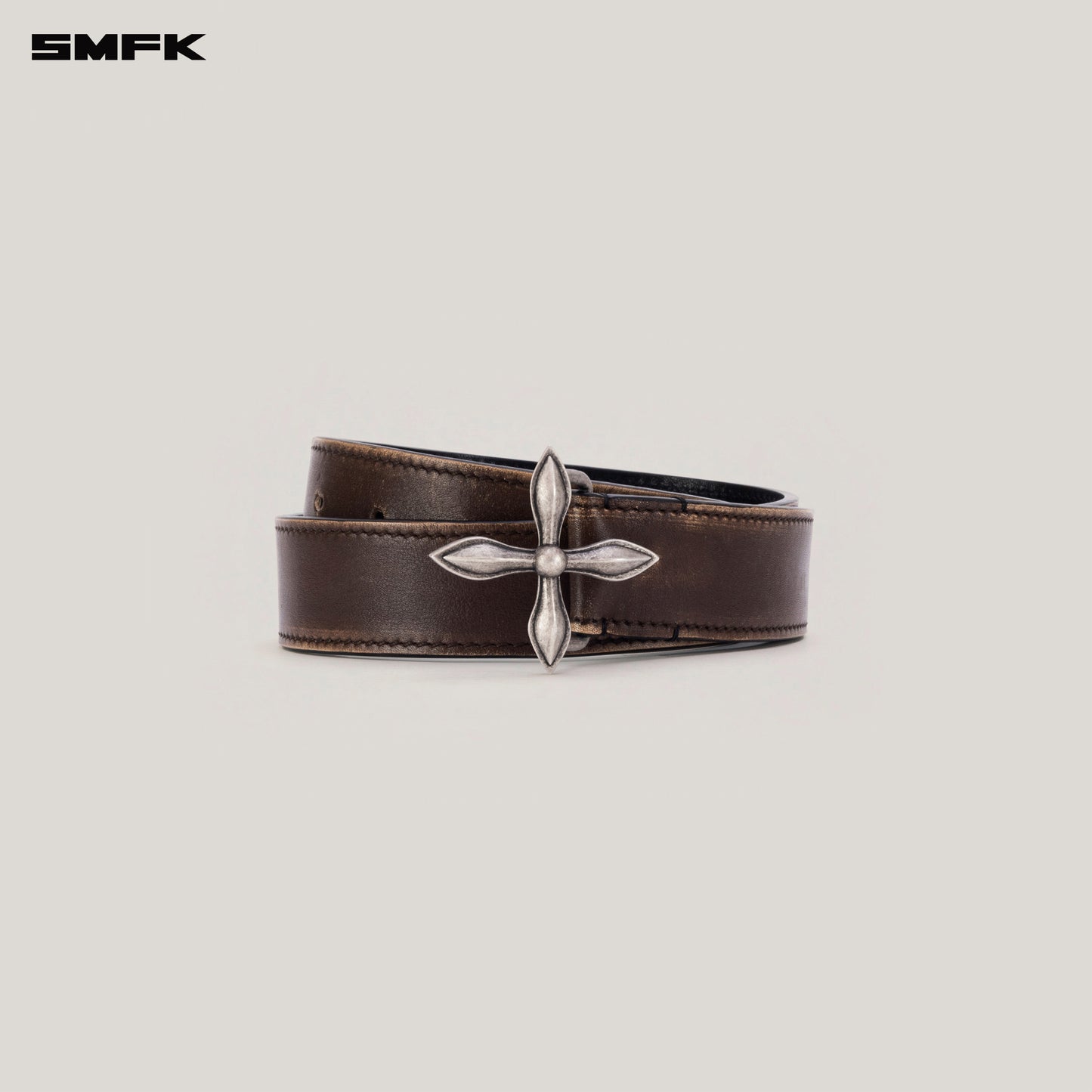 COMPASS Totem Handcraft Patina Leather Belt Wild Horse Brown Patina