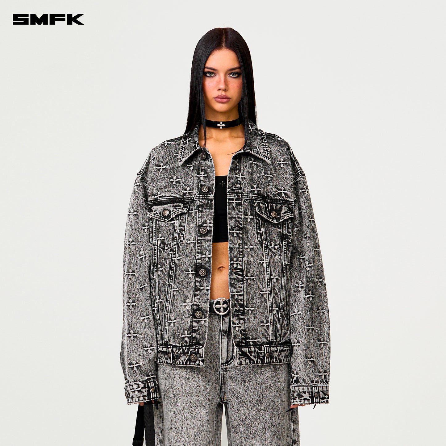 COMPASS STORM Garden Oversized Denim Jacket Storm Garden (Gray)