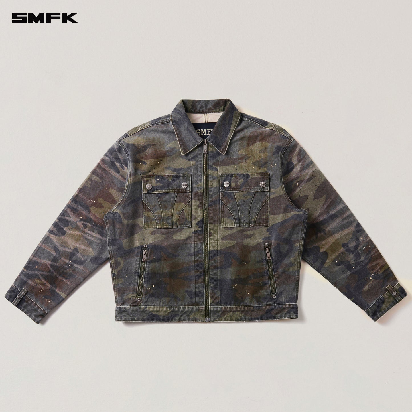 RAGE-WILD ORIGIN CAMO LOOSE CARGO JACKET Army Green Camouflage