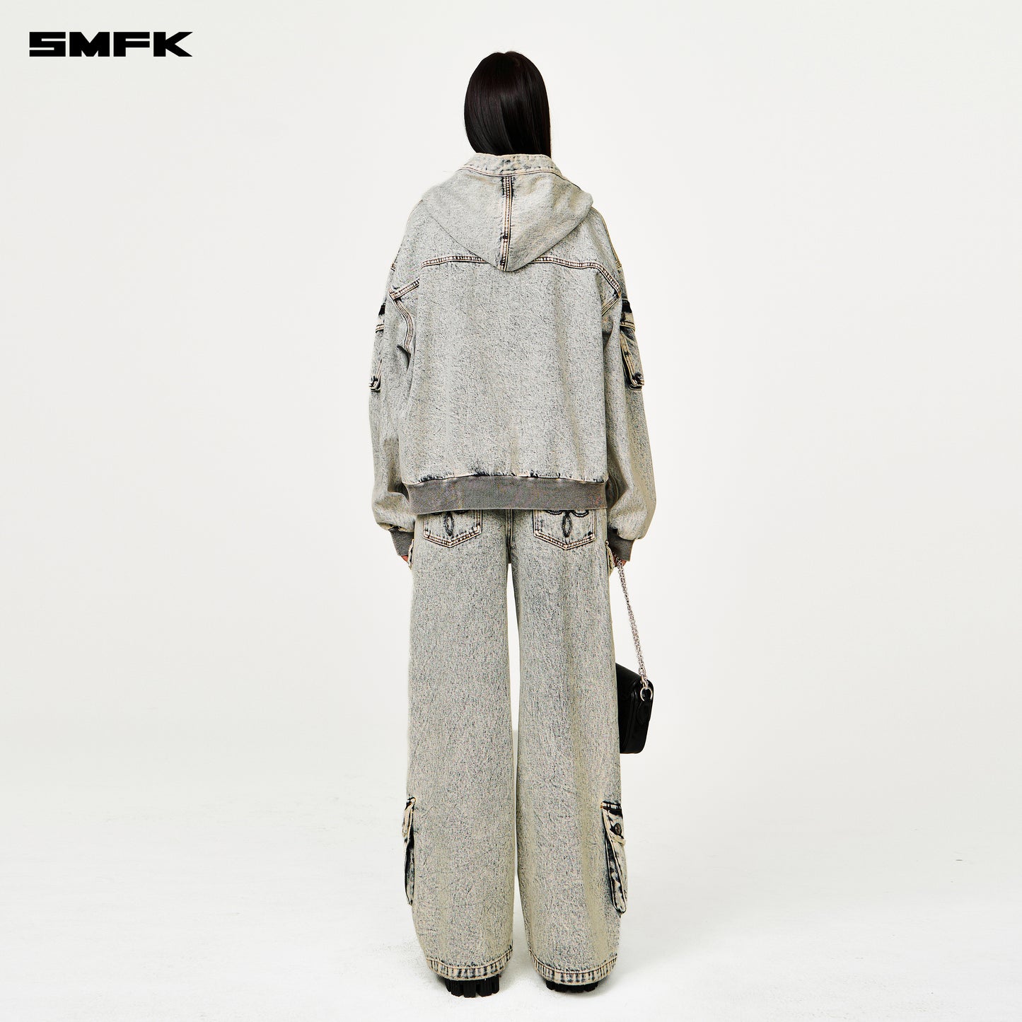 FUTURE MIRAGE Oversized Denim Hoodie Snow Blossom