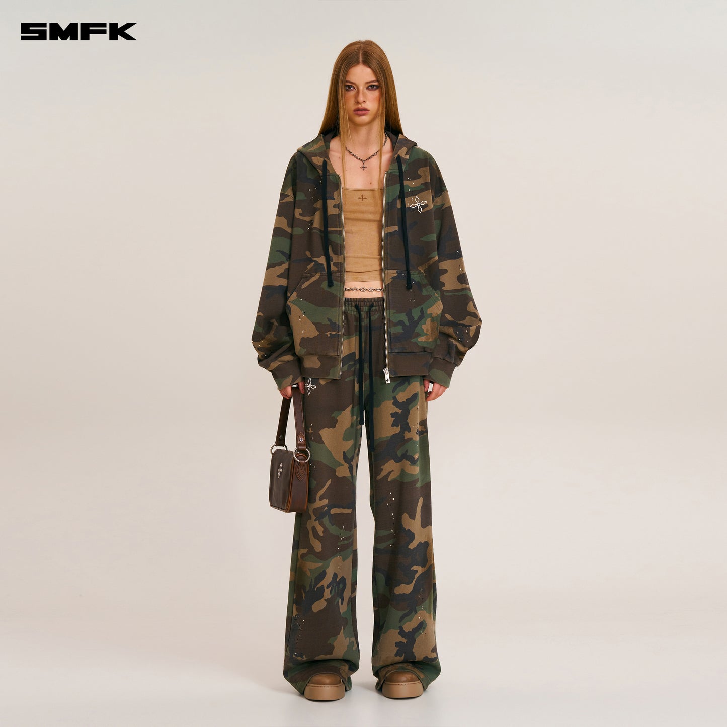 COMPASS MODE CAMO LOOSE ZIP HOODIE Army Green Camouflage