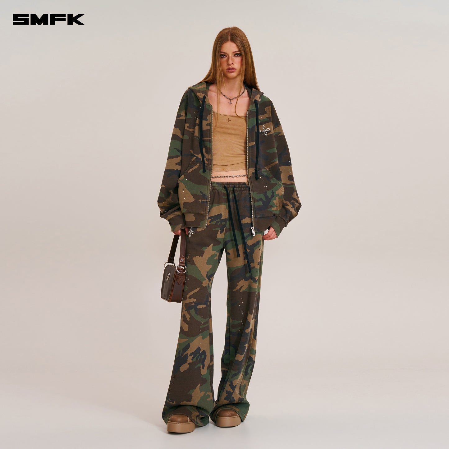 COMPASS MODE CAMO LOOSE ZIP HOODIE Army Green Camouflage