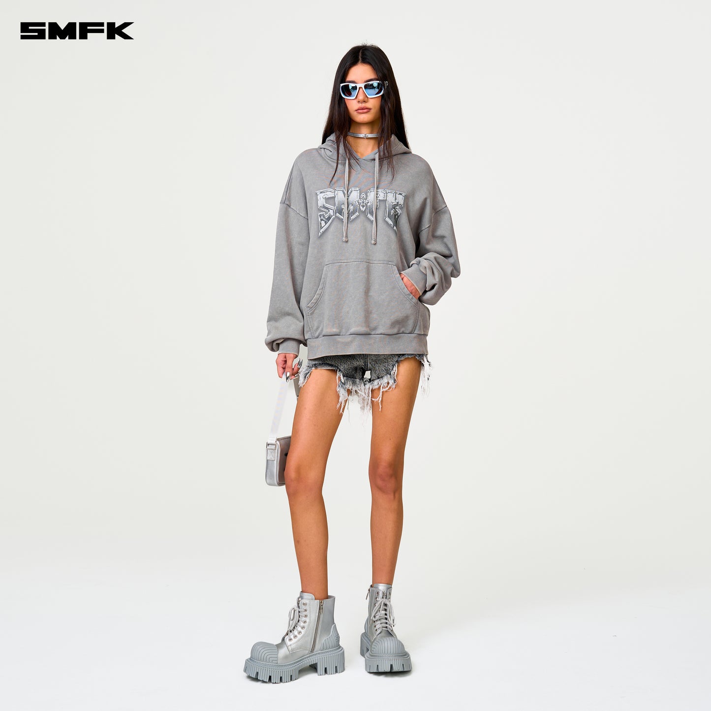 COMPASS Metal Rock Oversized Hoodie Ash Gray