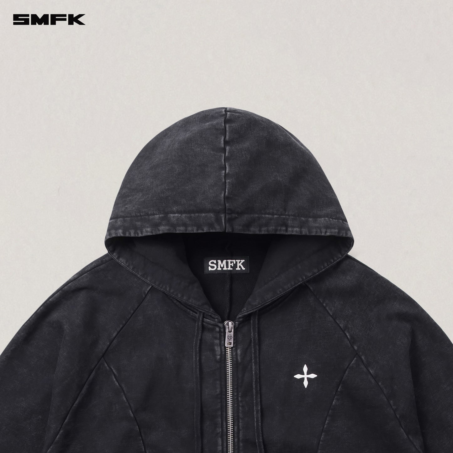 VINTAGE-SAVAGE LOOSE SPORTS ZIP HOODIE/FADE DYE Wilderness Black