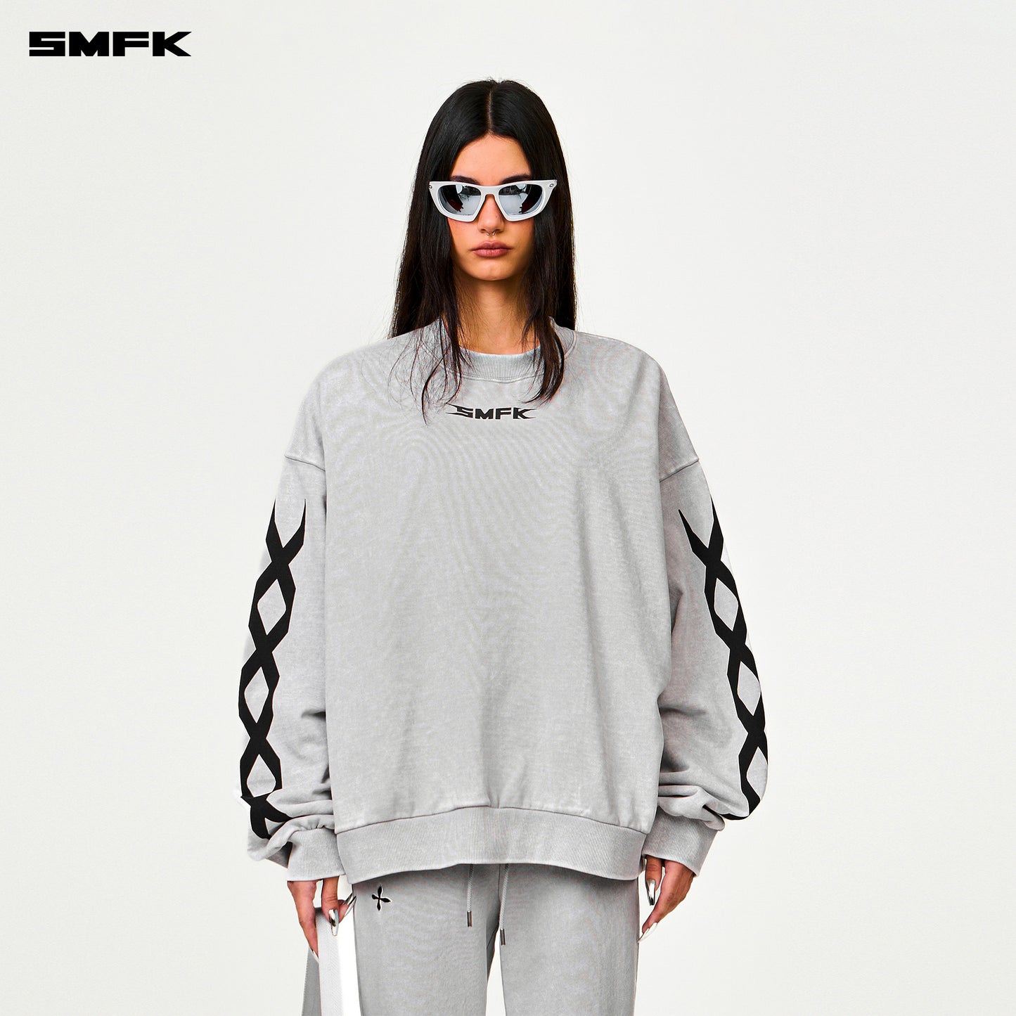 FUTURE DNA Chain Racing Oversized Sweatshirt Ash Gray