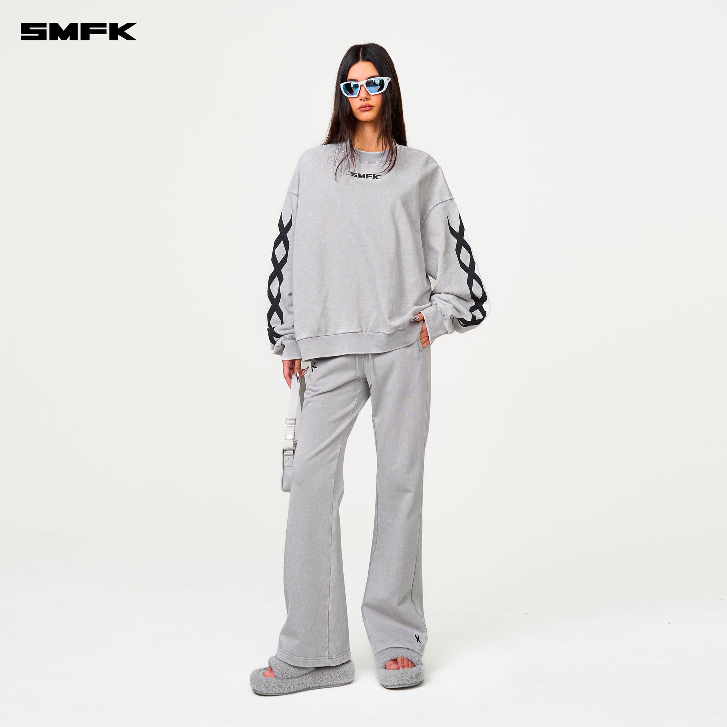 FUTURE DNA Chain Racing Oversized Sweatshirt Ash Gray