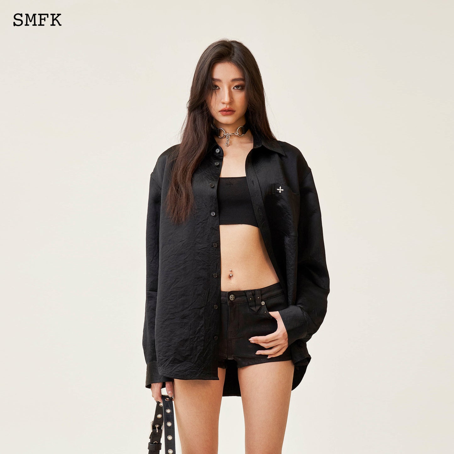 COMPASS Midnight Blossom Classic Shirt Midnight Black