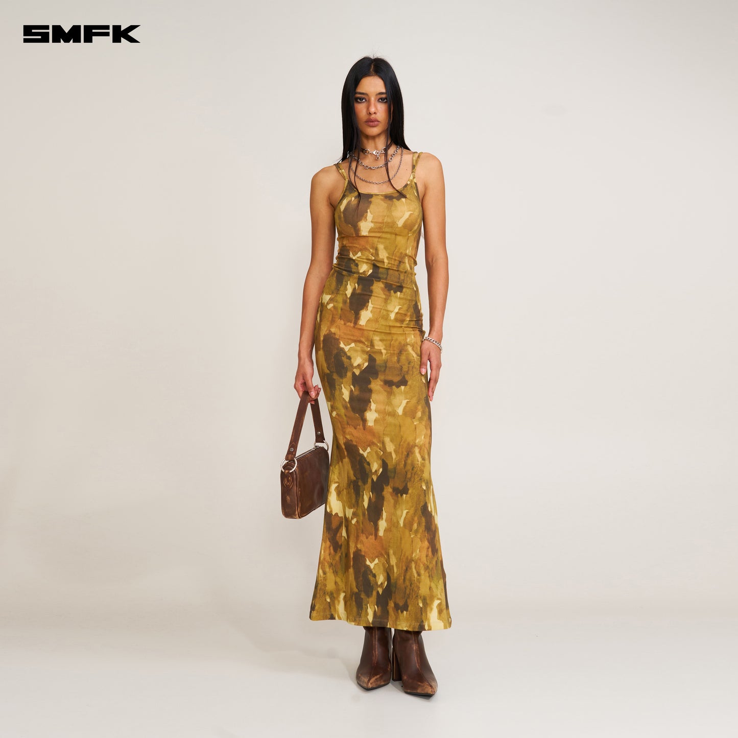 VINTAGE HURRICANE Fade Long Dress Chinese Ink Camouflage