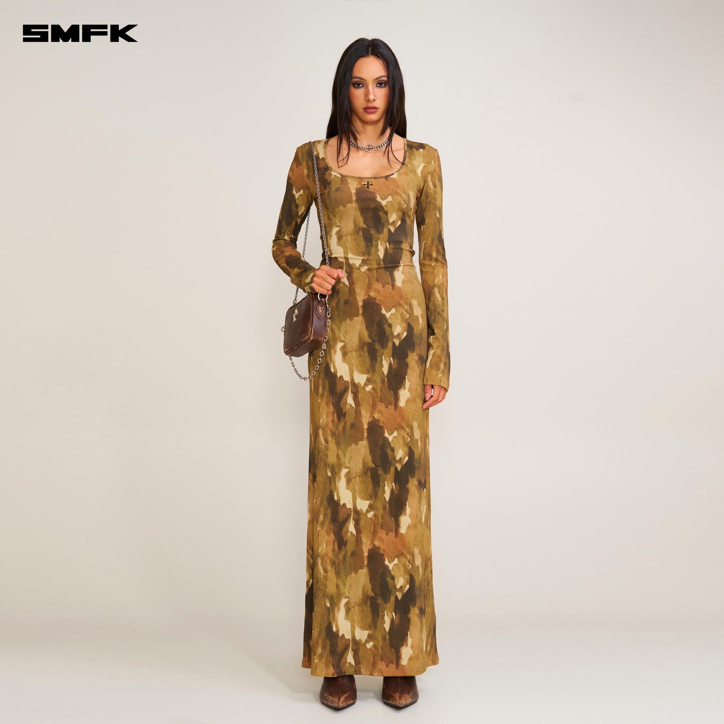 VINTAGE HURRICANE Silk Fade Body Dress Chinese Ink Camouflage