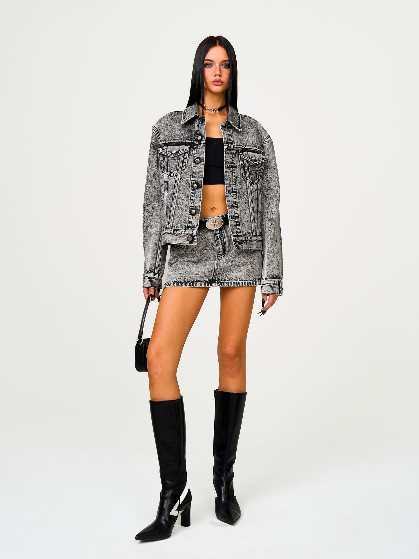 COMPASS Classic Cut-Off Denim Skirt Ash Gray