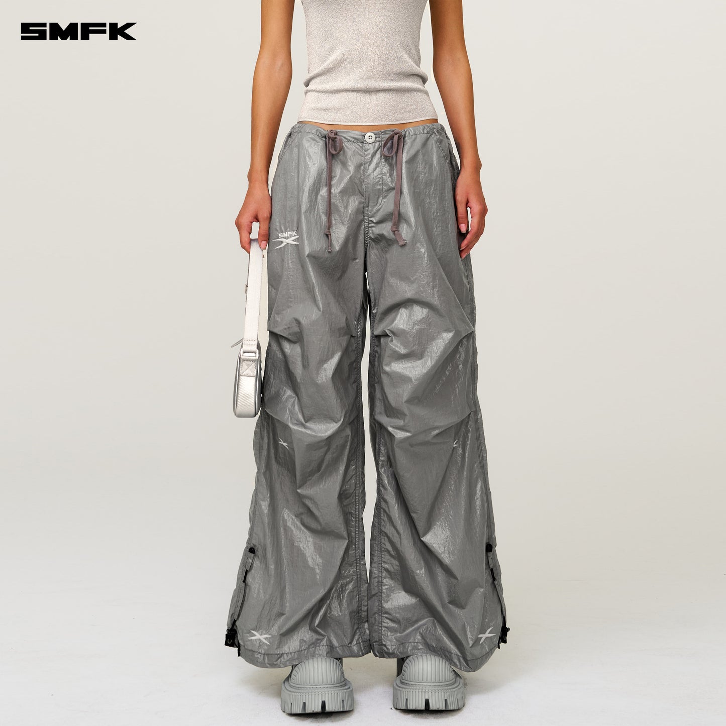 FUTURE MIRAGE Interstellar Tech Wide-Leg Cargo Pants Moonlight Gray