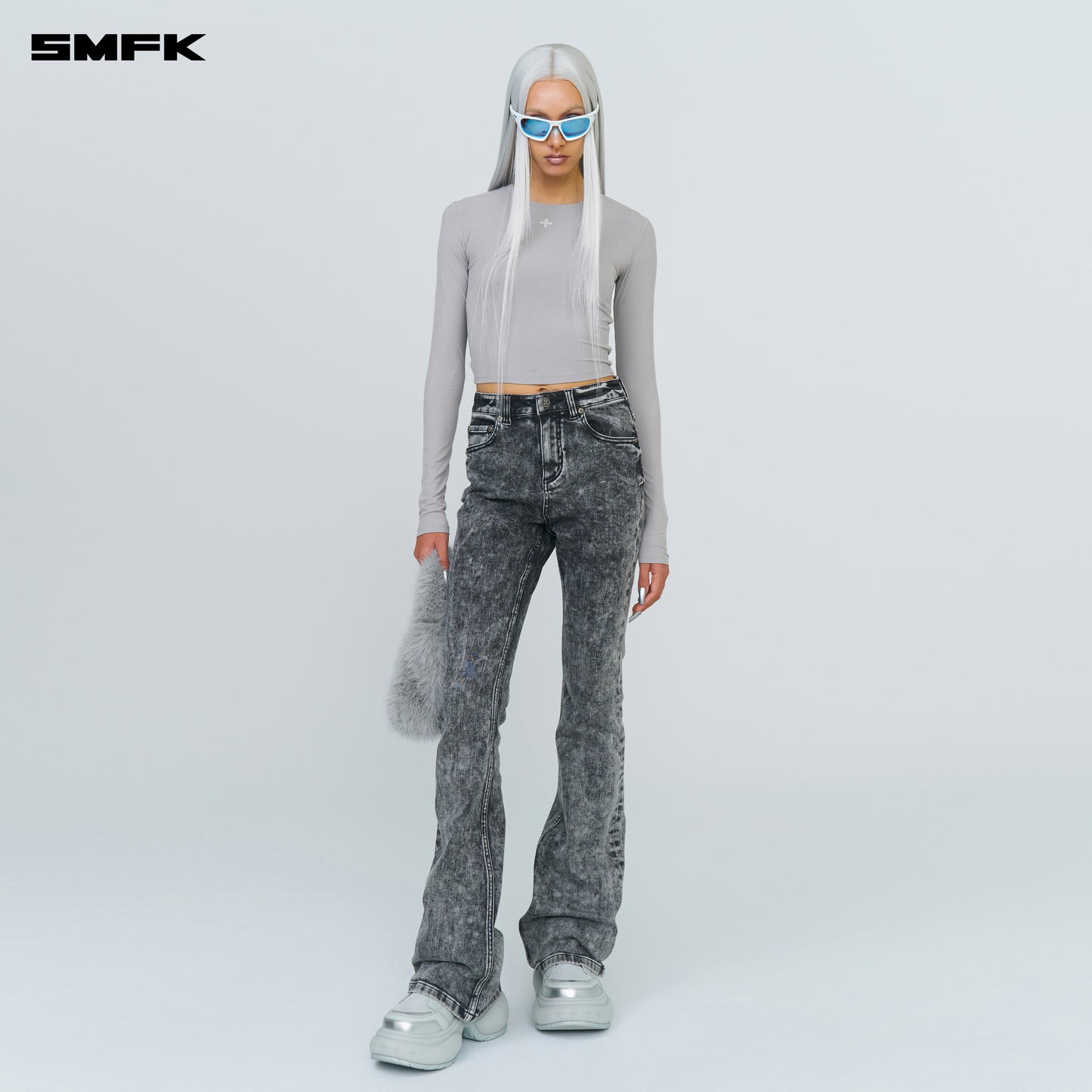 FUTURE MIRAGE Snowflake Flared Jeans Ash Gray