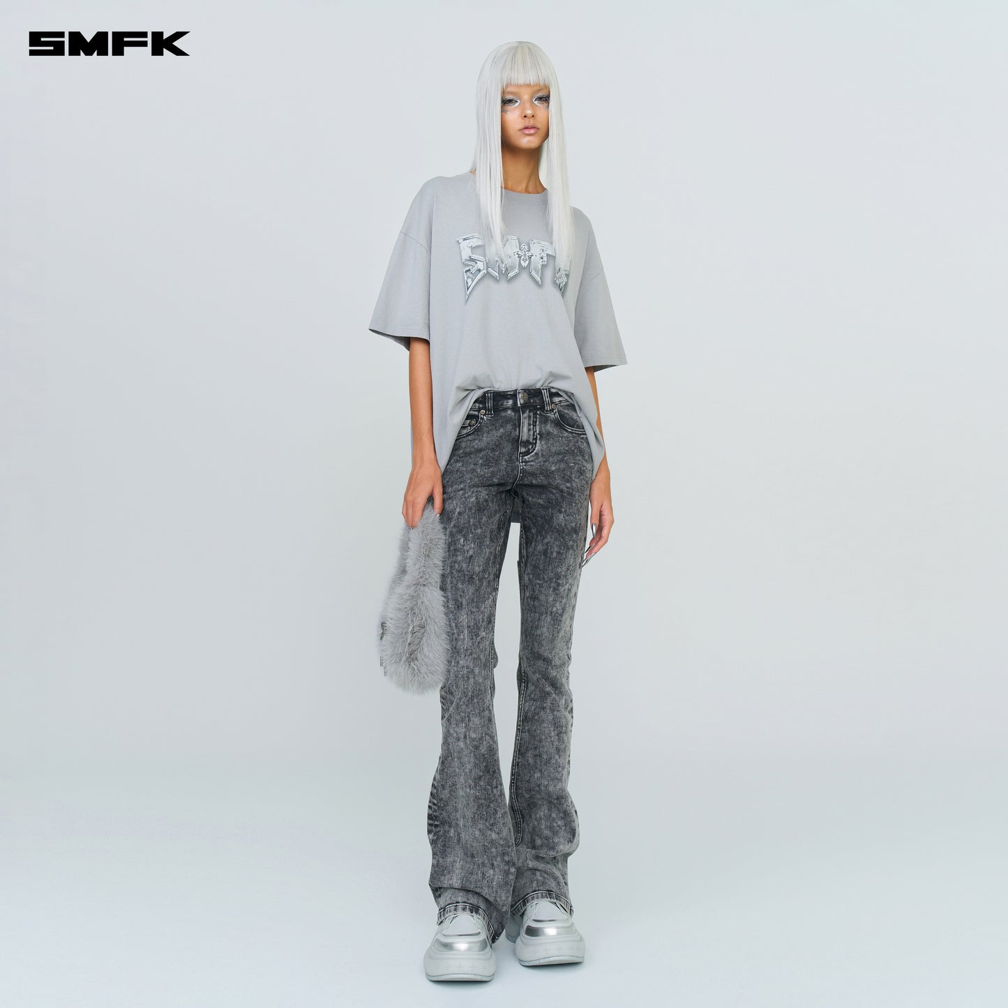 FUTURE MIRAGE Snowflake Flared Jeans Ash Gray