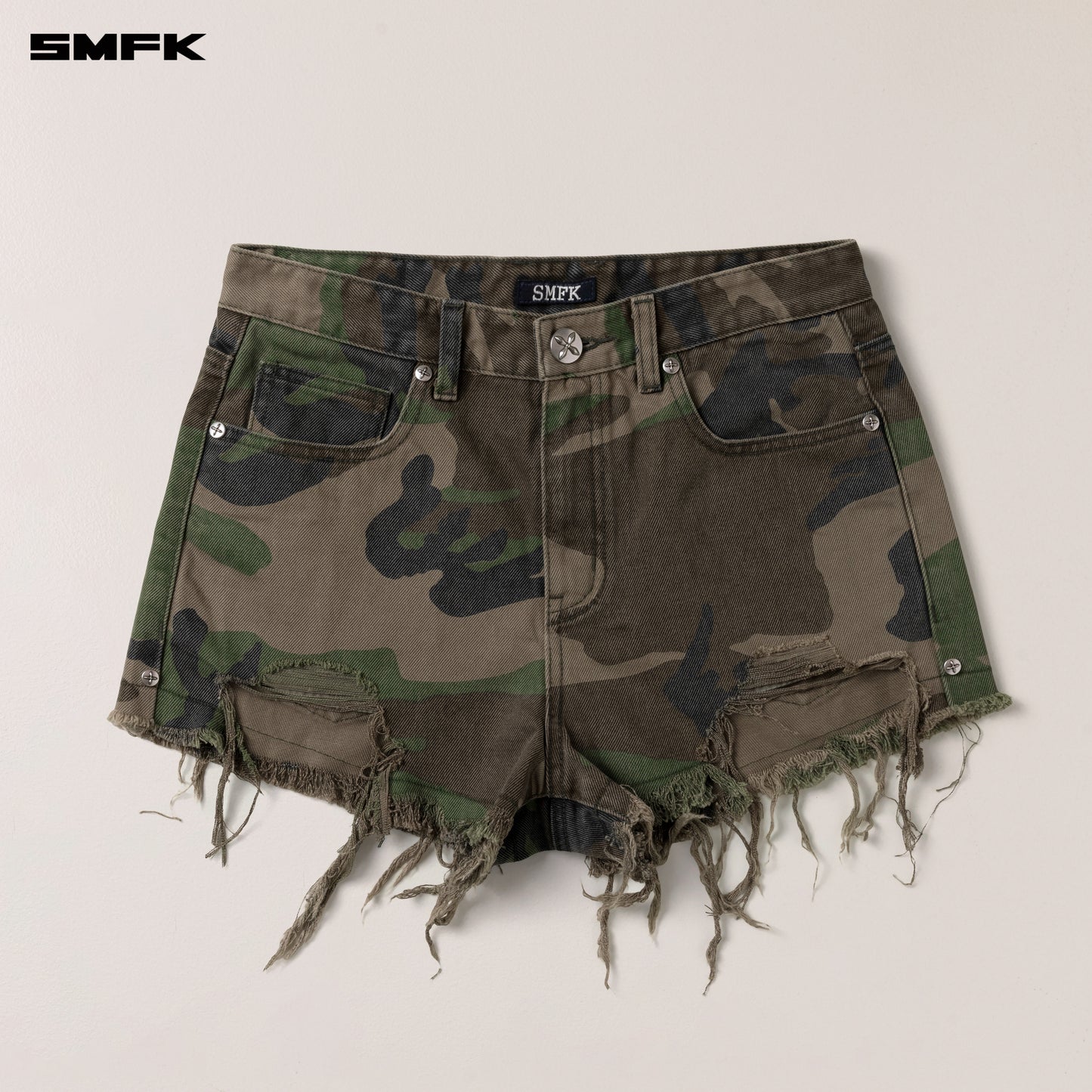 COMPASS WILD Denim Shorts Army Green Camouflage