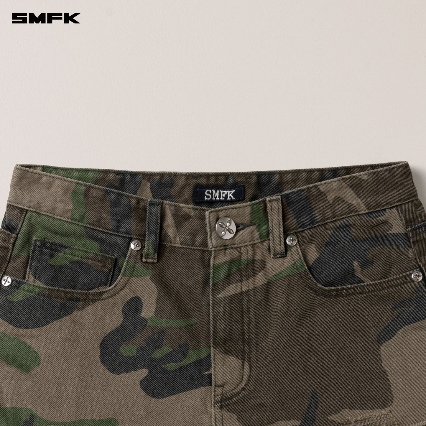 COMPASS WILD Denim Shorts Army Green Camouflage