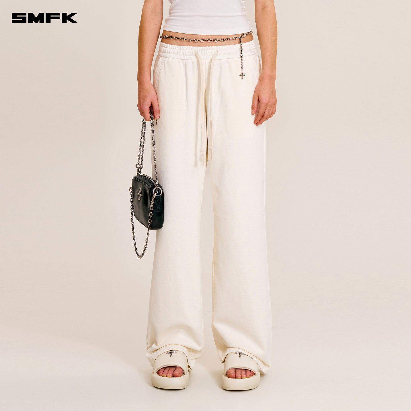VINTAGE-SAVAGE LOOSE SPORTS PANTS/FADE DYE Alpine White