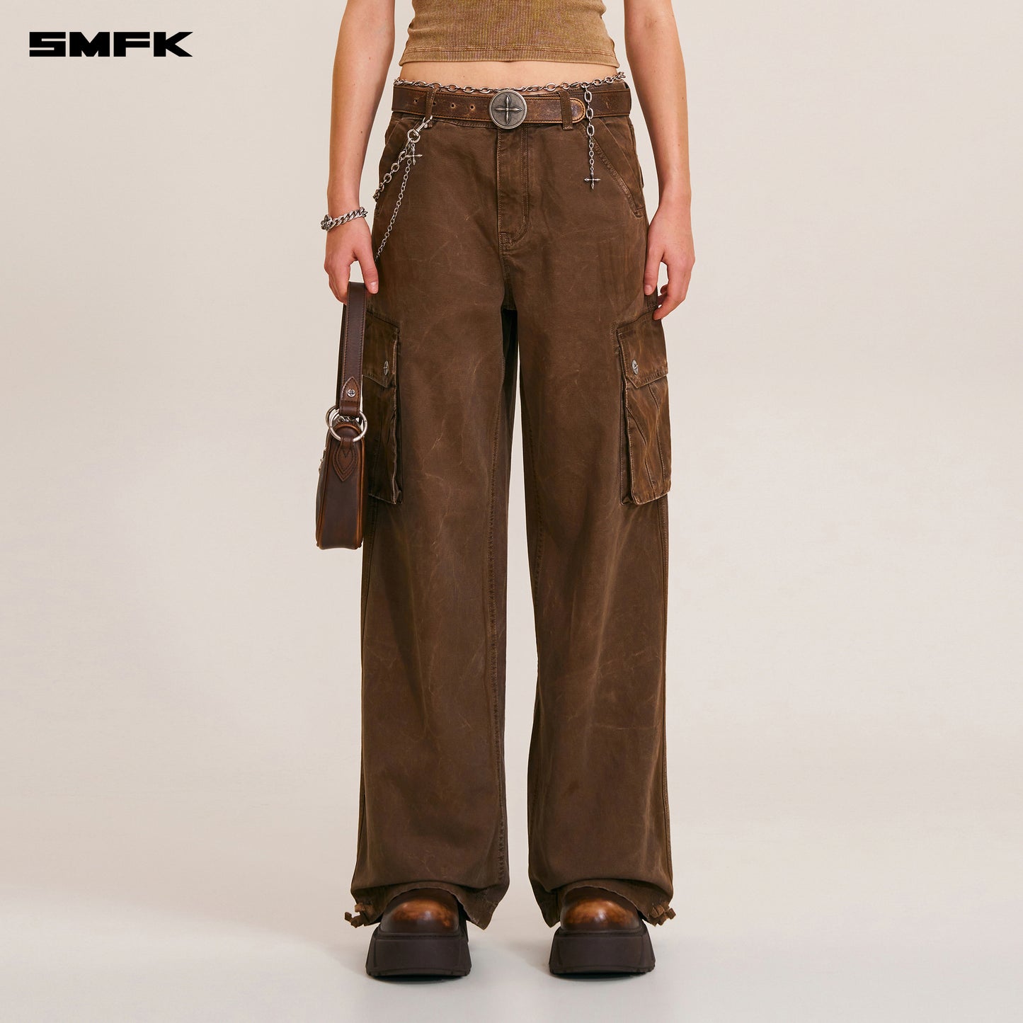 RAGE-WILD ORIGIN HANDCRAFT LOOSE STRAIGHT CARGO PANTS/GARMENT DYED Shadow Brown