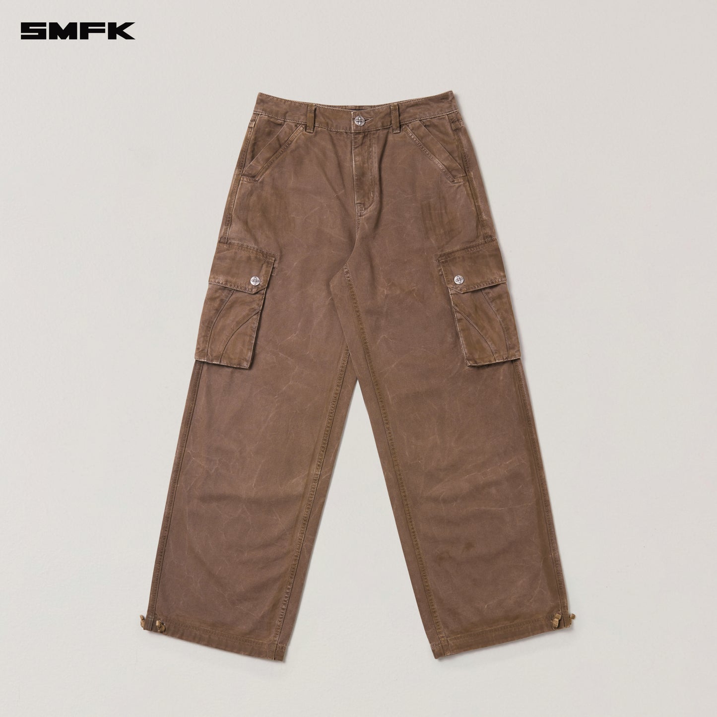 RAGE-WILD ORIGIN HANDCRAFT LOOSE STRAIGHT CARGO PANTS/GARMENT DYED Shadow Brown