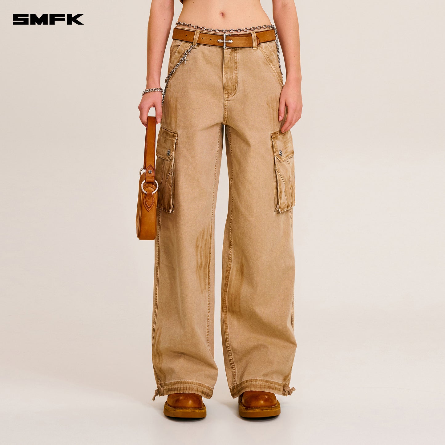 RAGE-WILD ORIGIN HANDCRAFT LOOSE STRAIGHT CARGO PANTS/GARMENT DYED Sandy Khaki