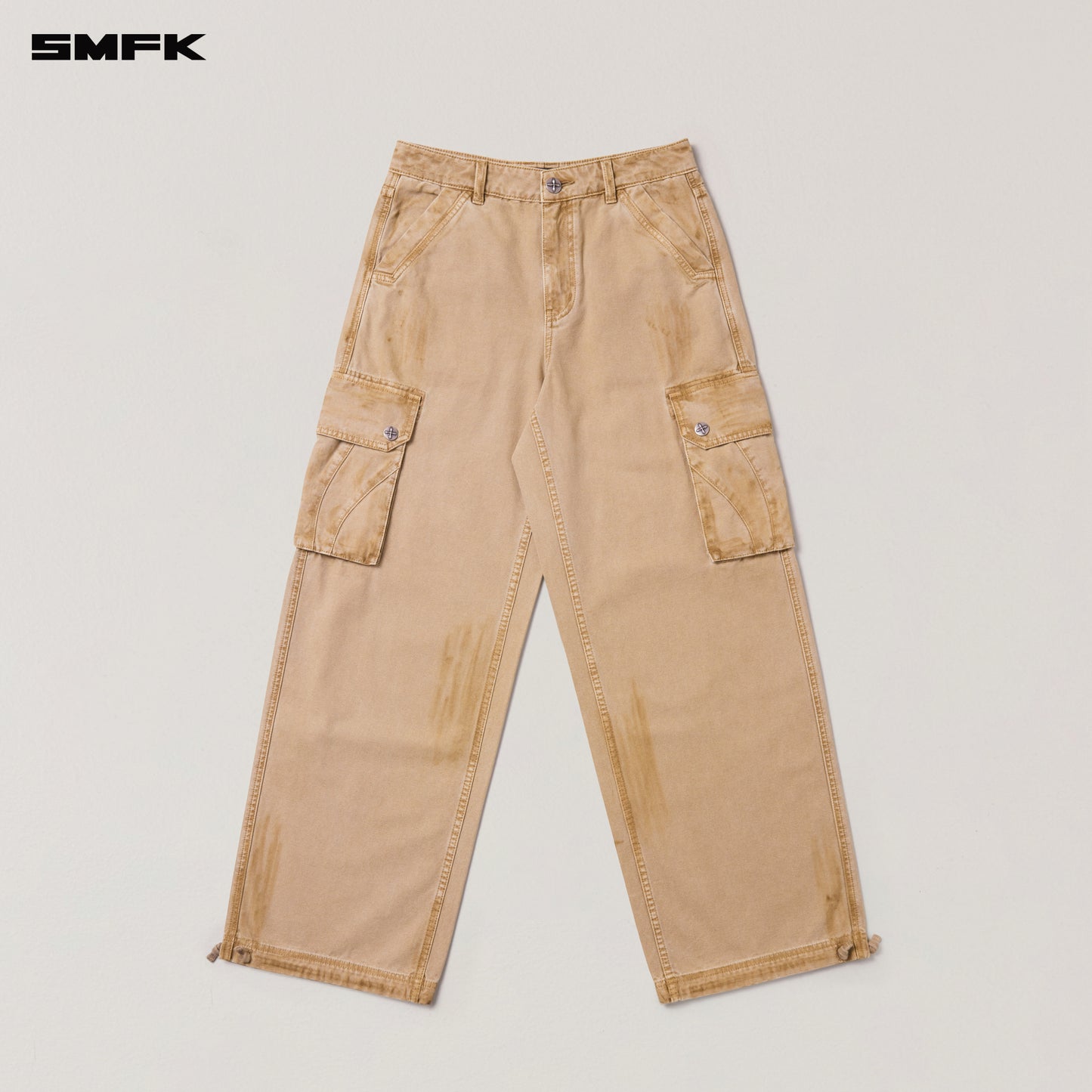 RAGE-WILD ORIGIN HANDCRAFT LOOSE STRAIGHT CARGO PANTS/GARMENT DYED Sandy Khaki