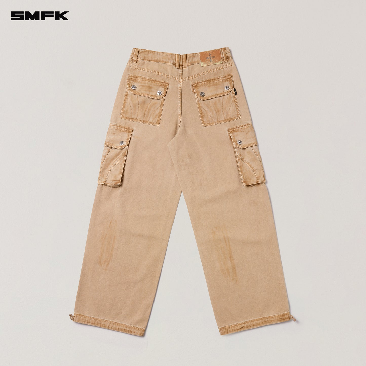 RAGE-WILD ORIGIN HANDCRAFT LOOSE STRAIGHT CARGO PANTS/GARMENT DYED Sandy Khaki