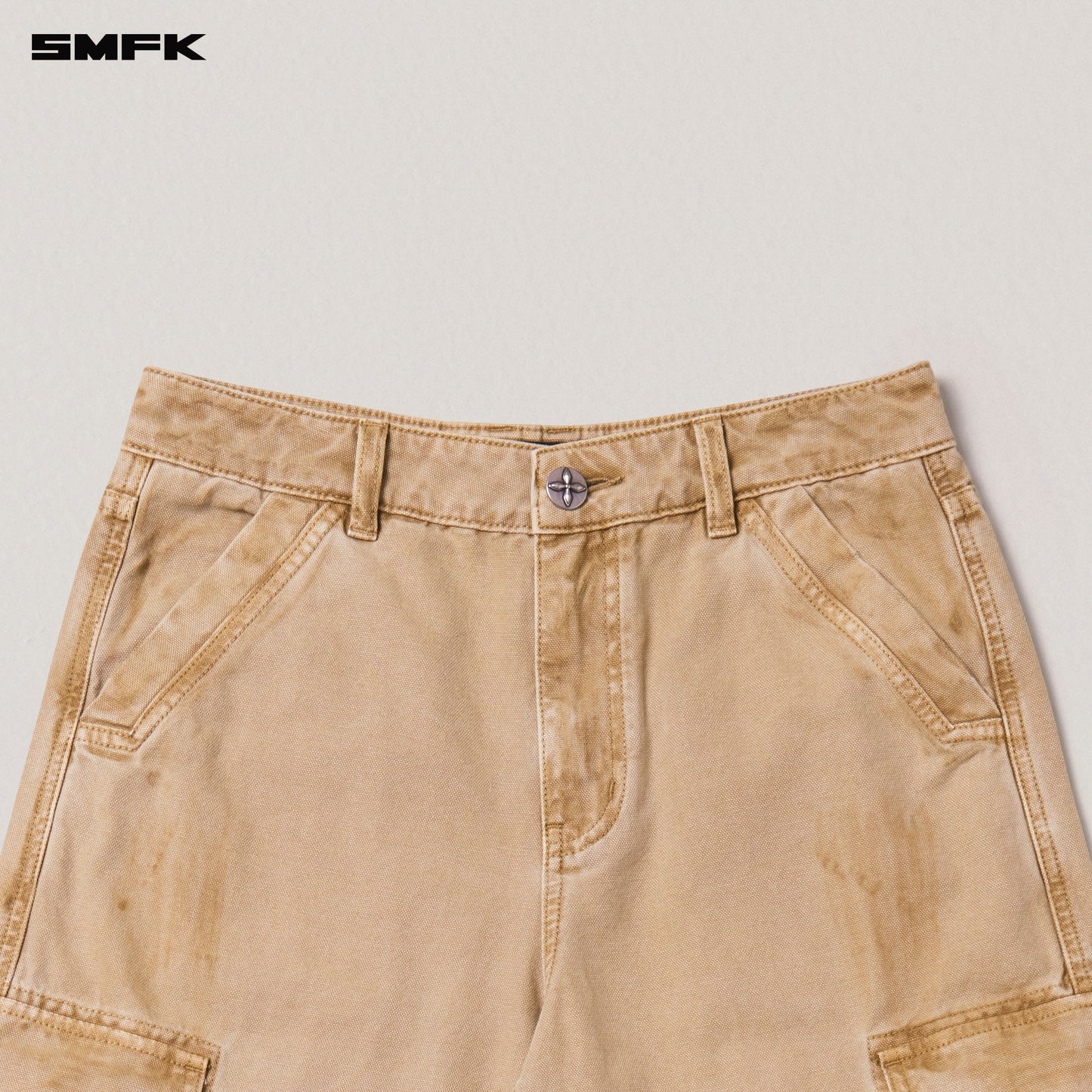 RAGE-WILD ORIGIN HANDCRAFT LOOSE STRAIGHT CARGO PANTS/GARMENT DYED Sandy Khaki