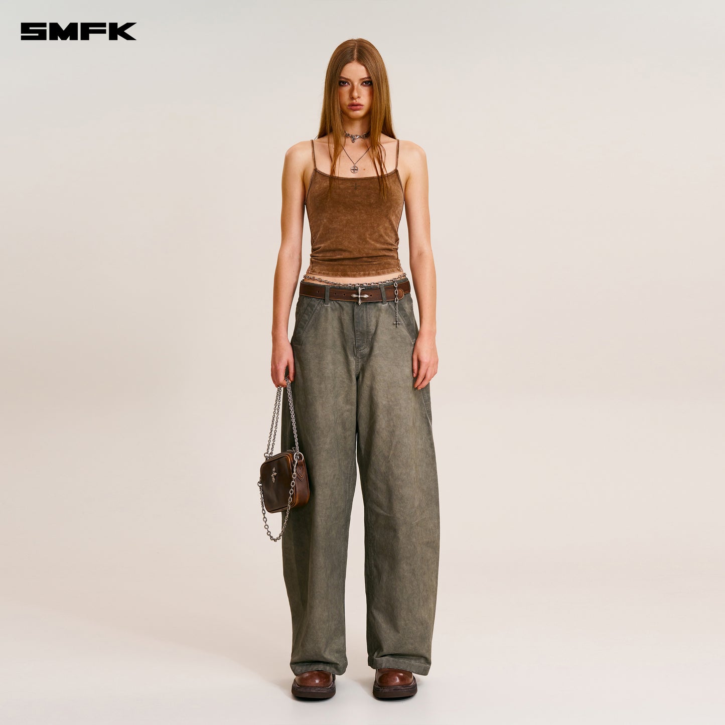 VINTAGE-STORM SPIRAL ARC CARGO PANTS/FADE DYE Wild Brown
