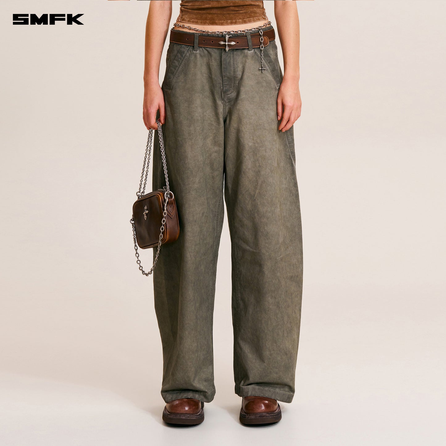 VINTAGE-STORM SPIRAL ARC CARGO PANTS/FADE DYE Wild Brown
