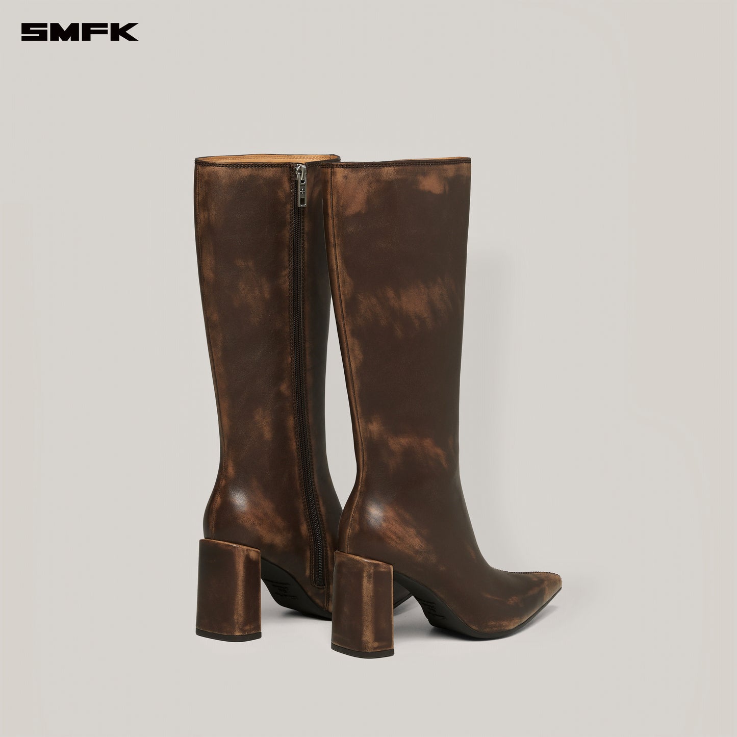 COMPASS BADGE Sword Leather High Heel Boots Wild Horse Brown Patina