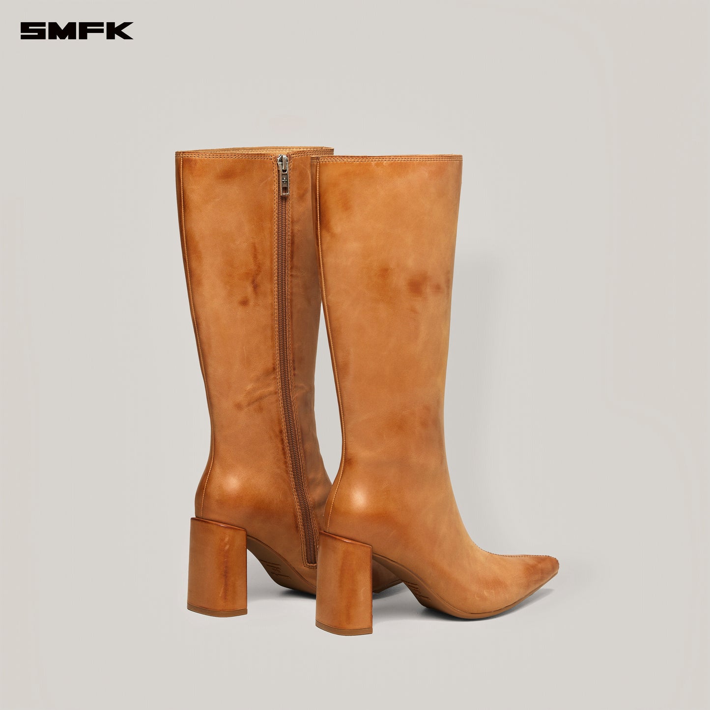 COMPASS BADGE Sword Leather High Heel Boots Caramel Patina