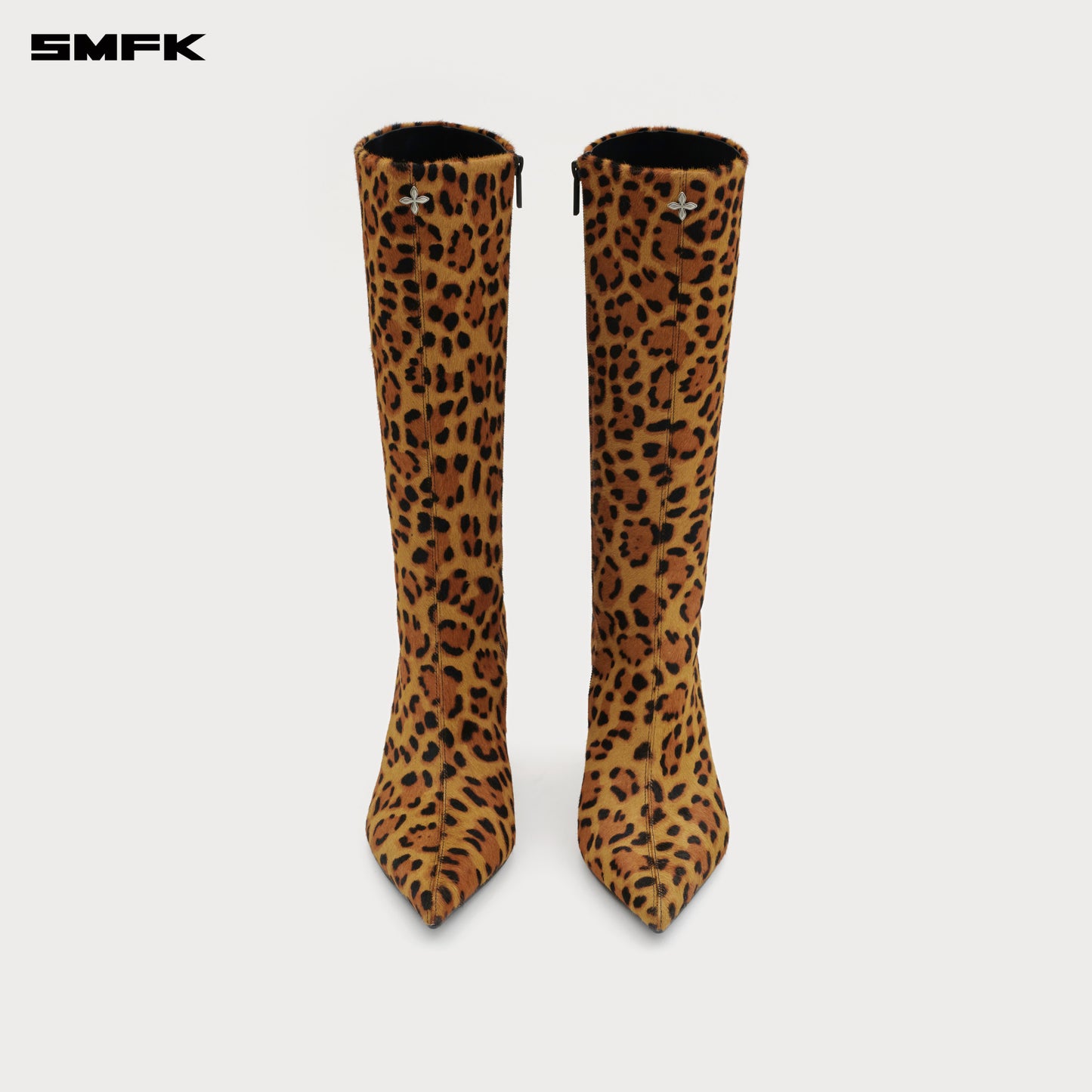 COMPASS RIVET Classic Fur High-heeled Boots Natural Leopard