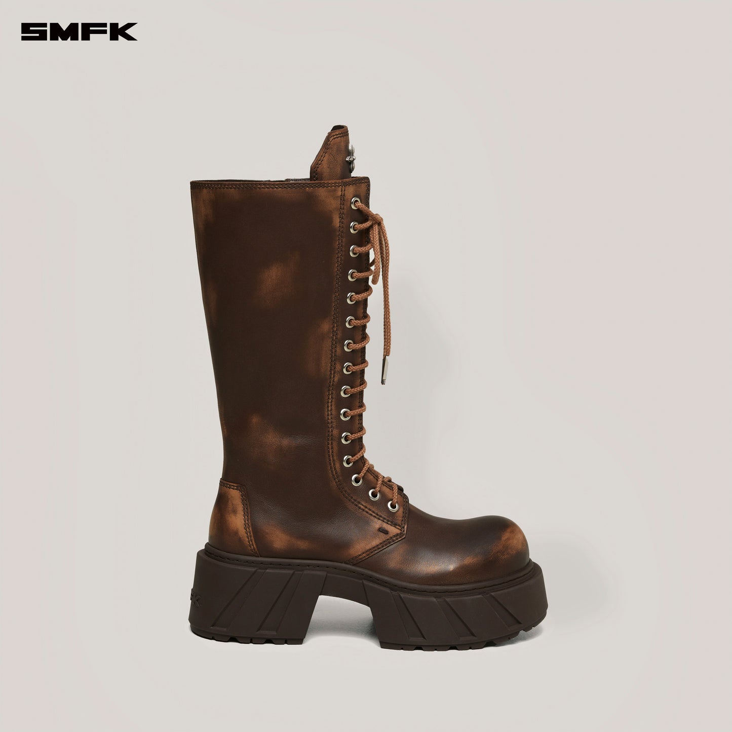FUTURE MIRAGE Leather Rider High Boots Wild Horse Brown Patina
