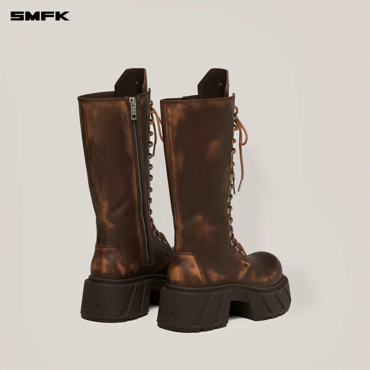 FUTURE MIRAGE Leather Rider High Boots Wild Horse Brown Patina