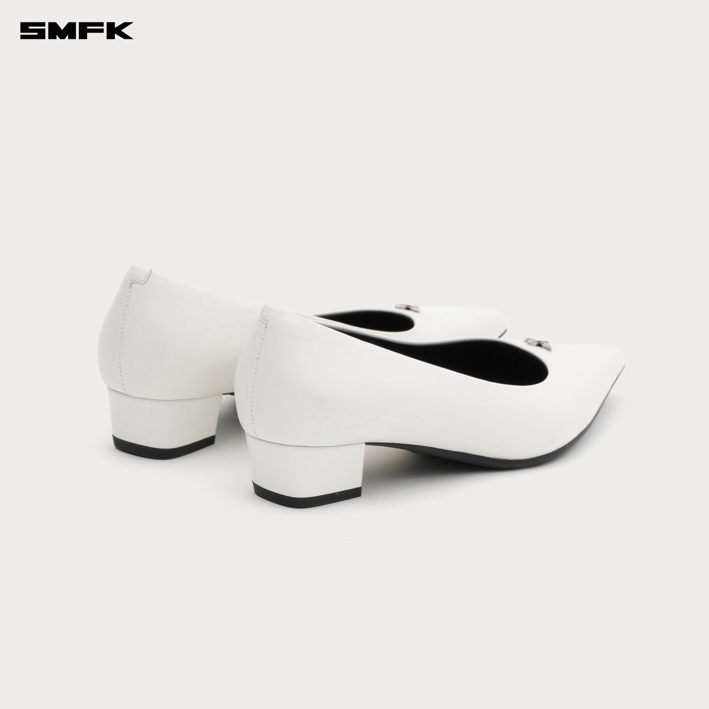 COMPASS RIVET Classic Leather High Heels 3cm Alpine White