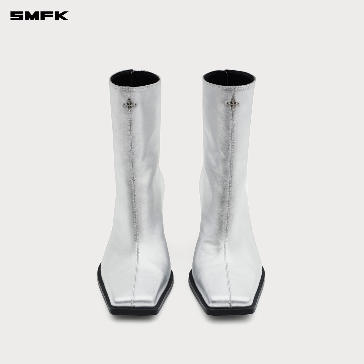 COMPASS STAGE Leather High-heeled Boots Stardust Silver