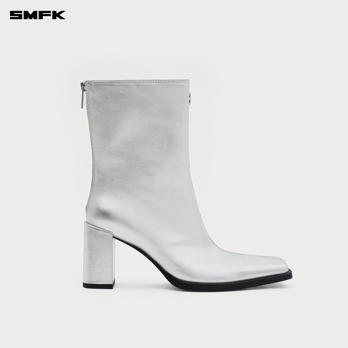 COMPASS STAGE Leather High-heeled Boots Stardust Silver