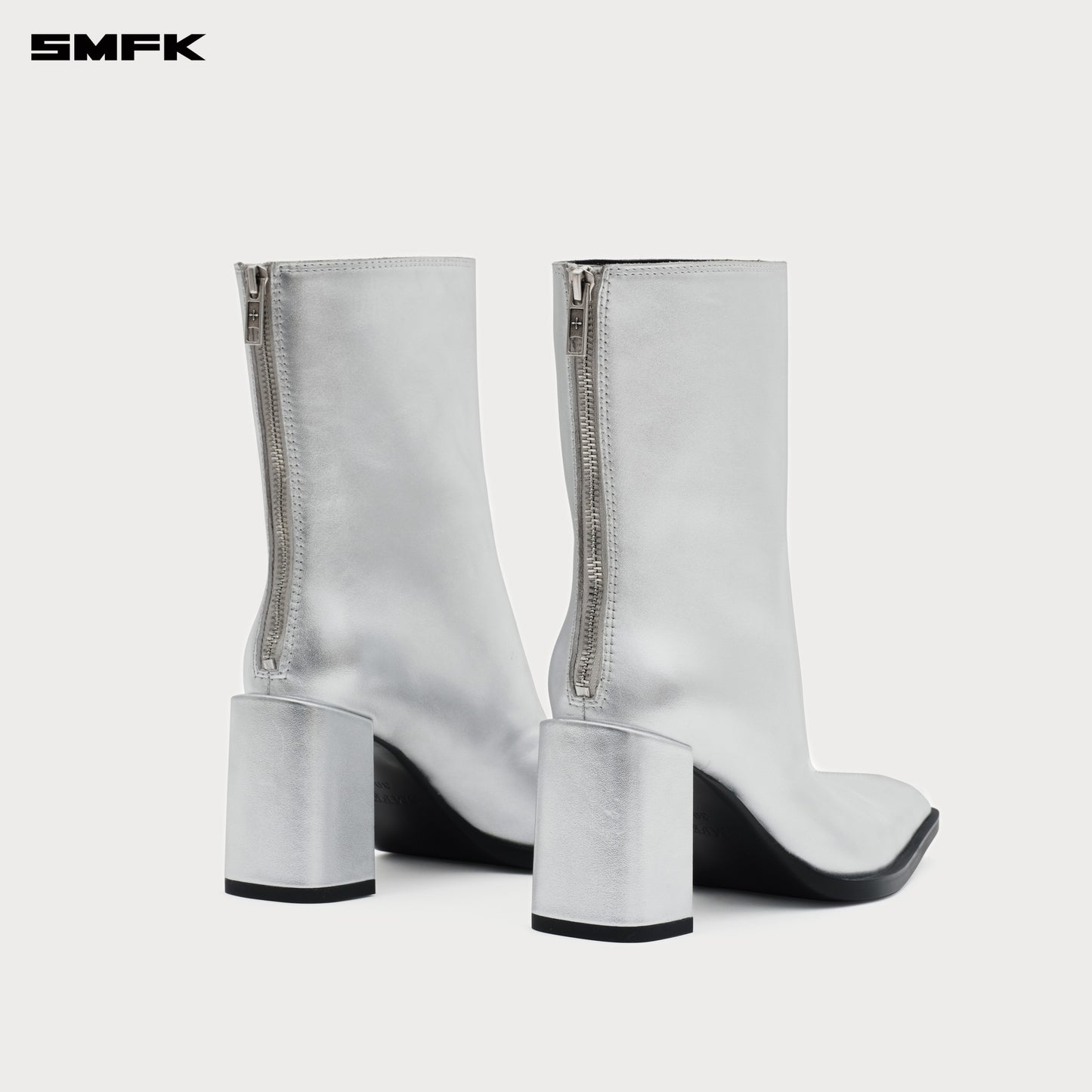 COMPASS STAGE Leather High-heeled Boots Stardust Silver