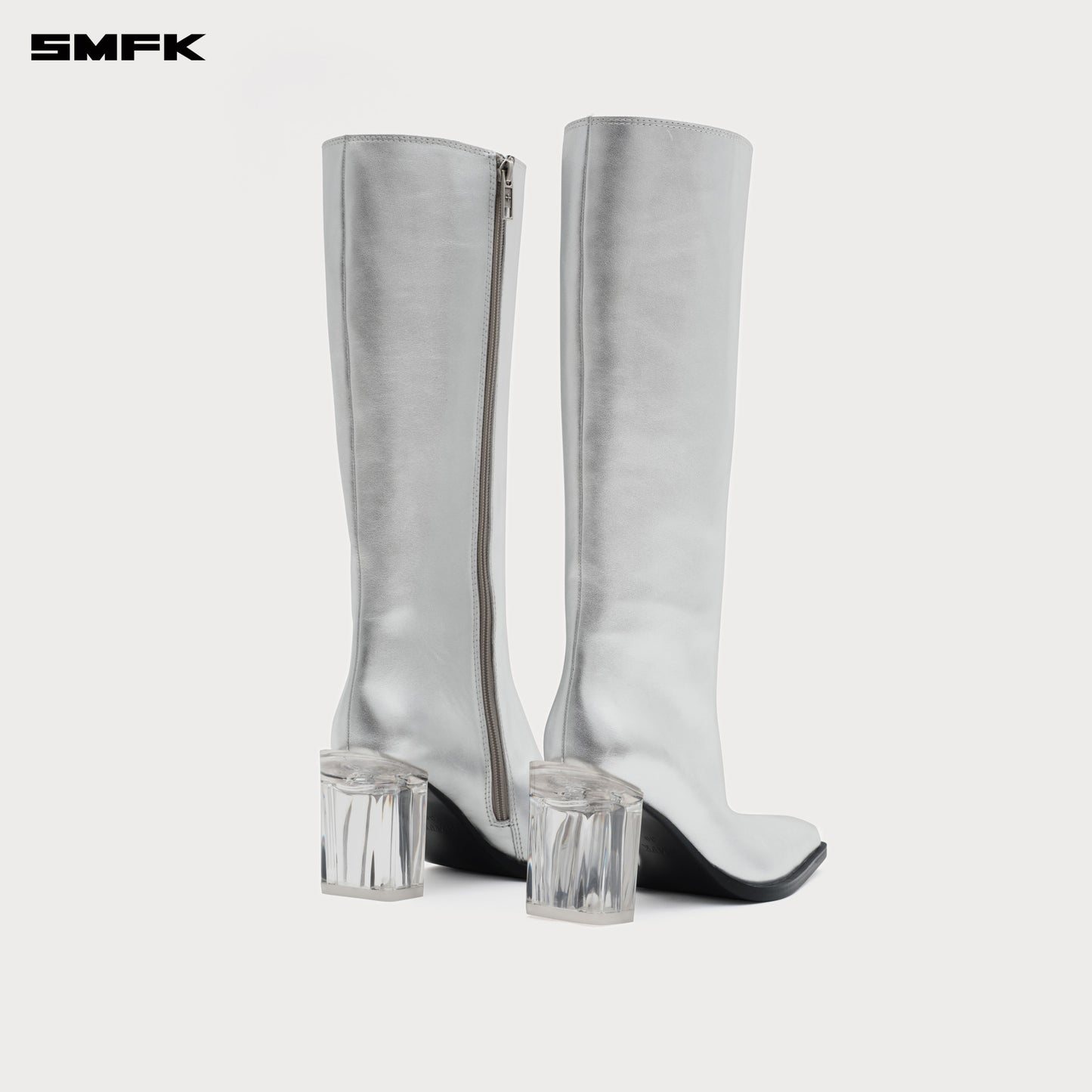 COMPASS STAGE Leather High Boots Stardust Silver