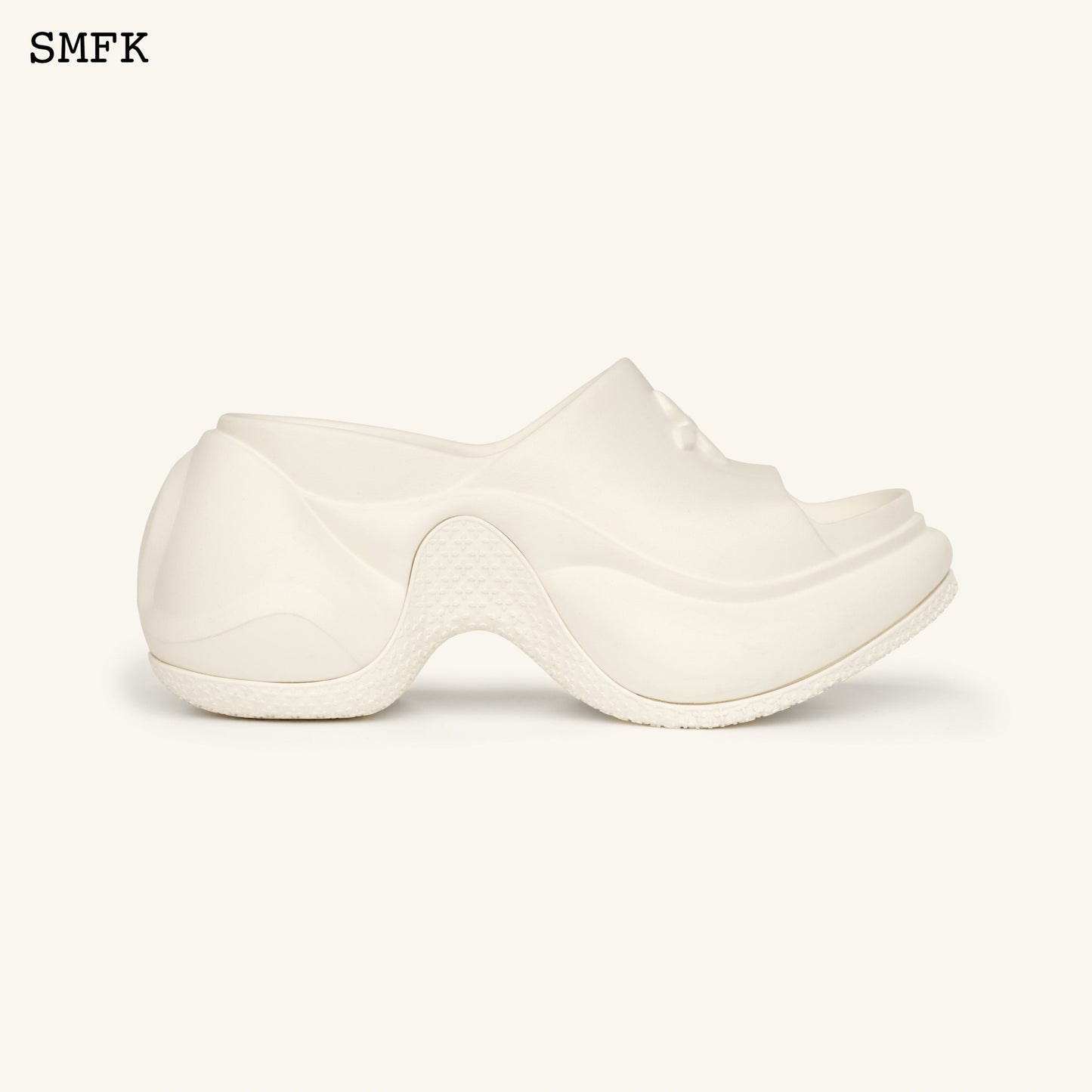 Compass Wave High-Heel Bumper Sandal Cream White