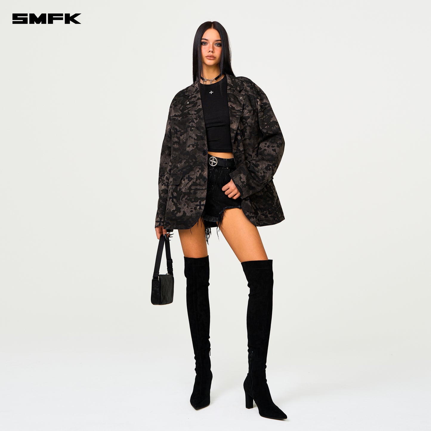 COMPASS Black Camouflage Garden Oversized Blazer Shadow Garden Camo