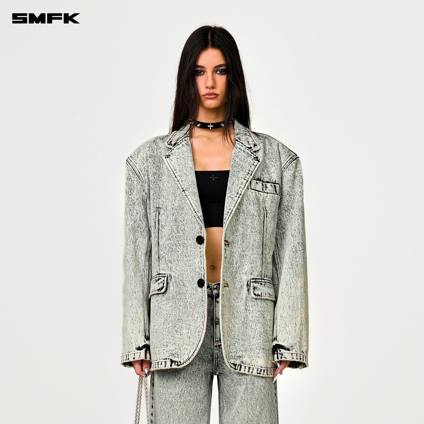COMPASS Classic Denim Blazer Snow Blossom