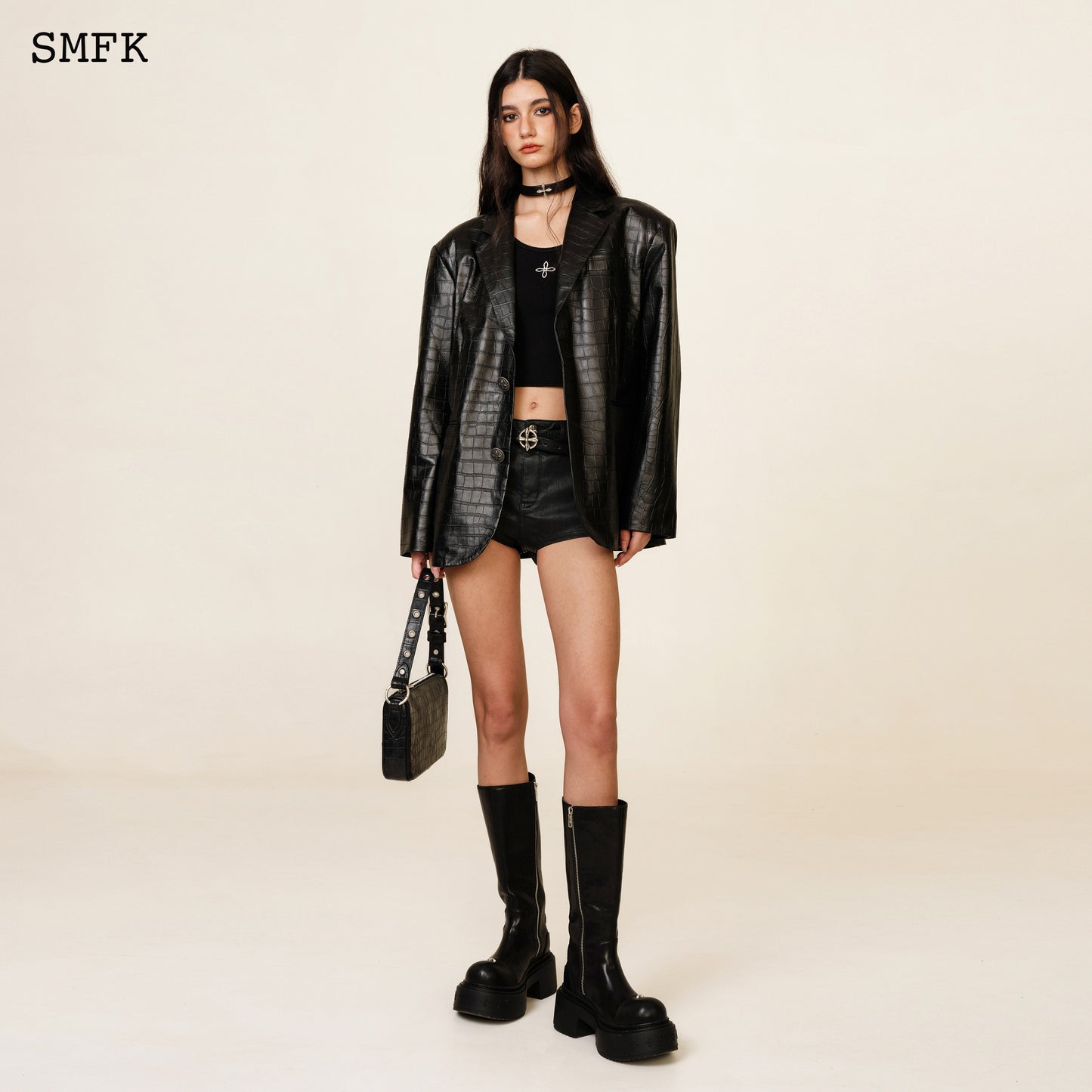 WILDWORLD Vintage Leather Suit Black Crocodile