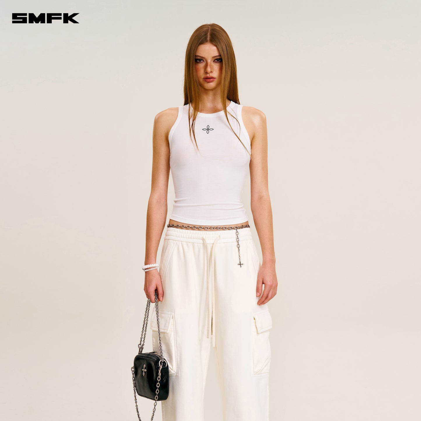 COMPASS STAMP ACETATE BODY SPORTS TANK Alpine White