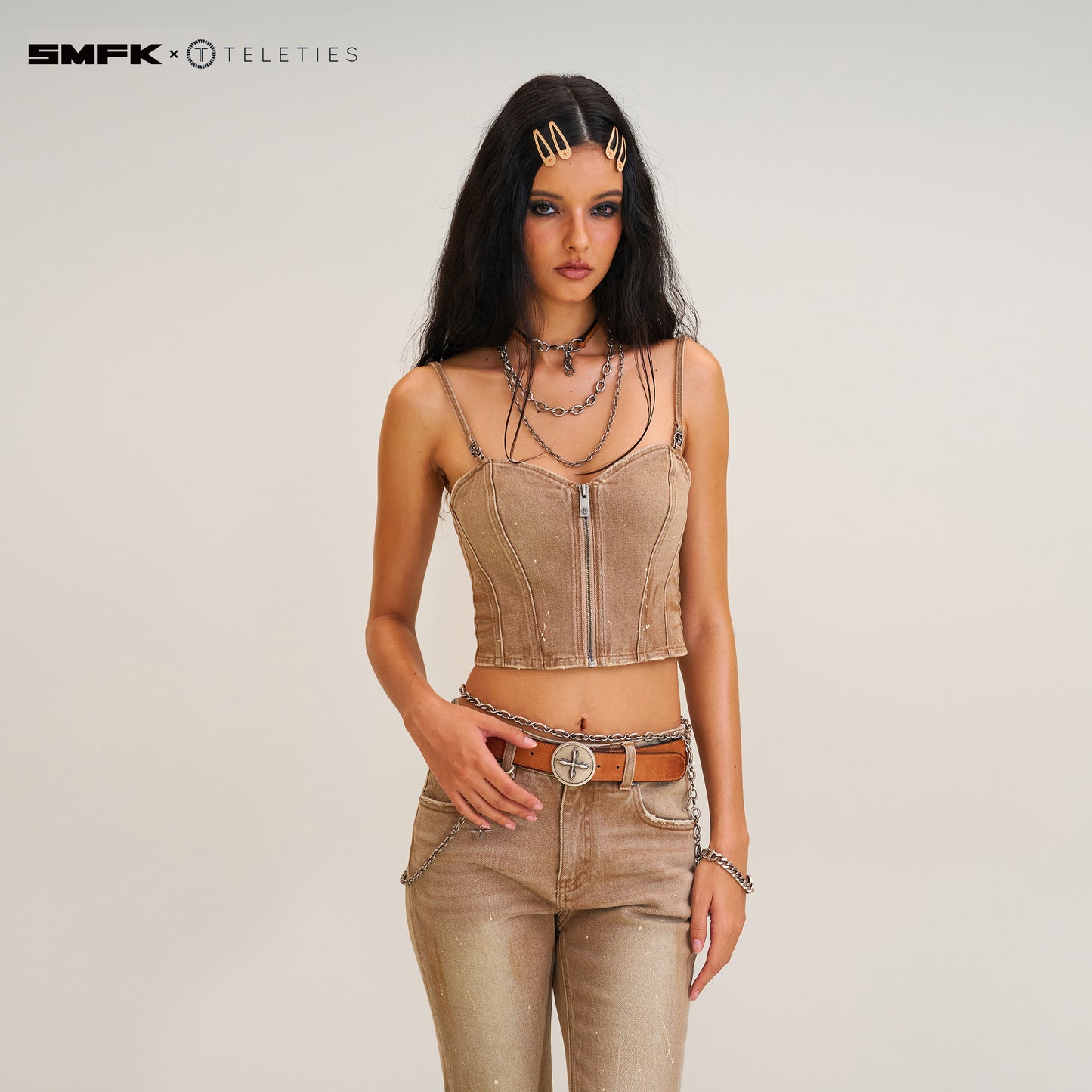 SMFK X TELETIES Snap Clips Sandy Khaki