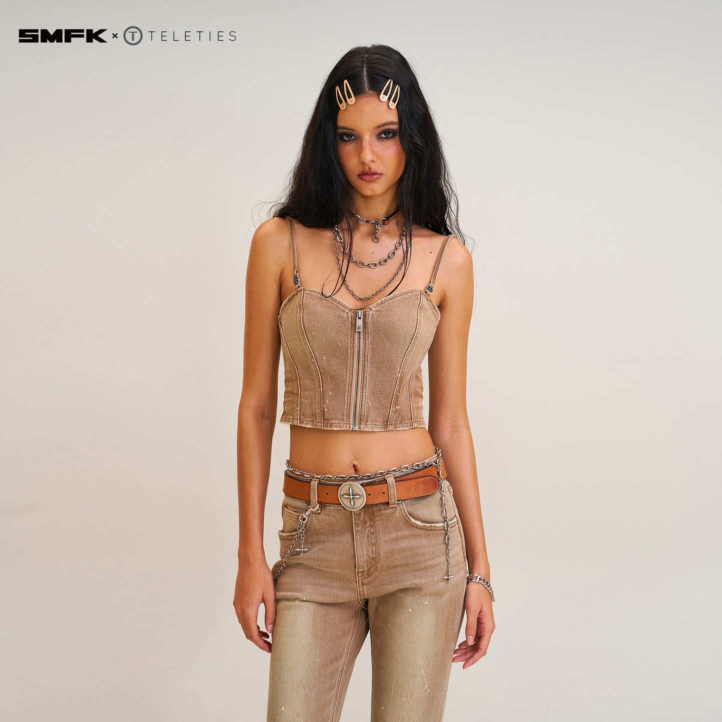 SMFK X TELETIES Snap Clips Sandy Khaki