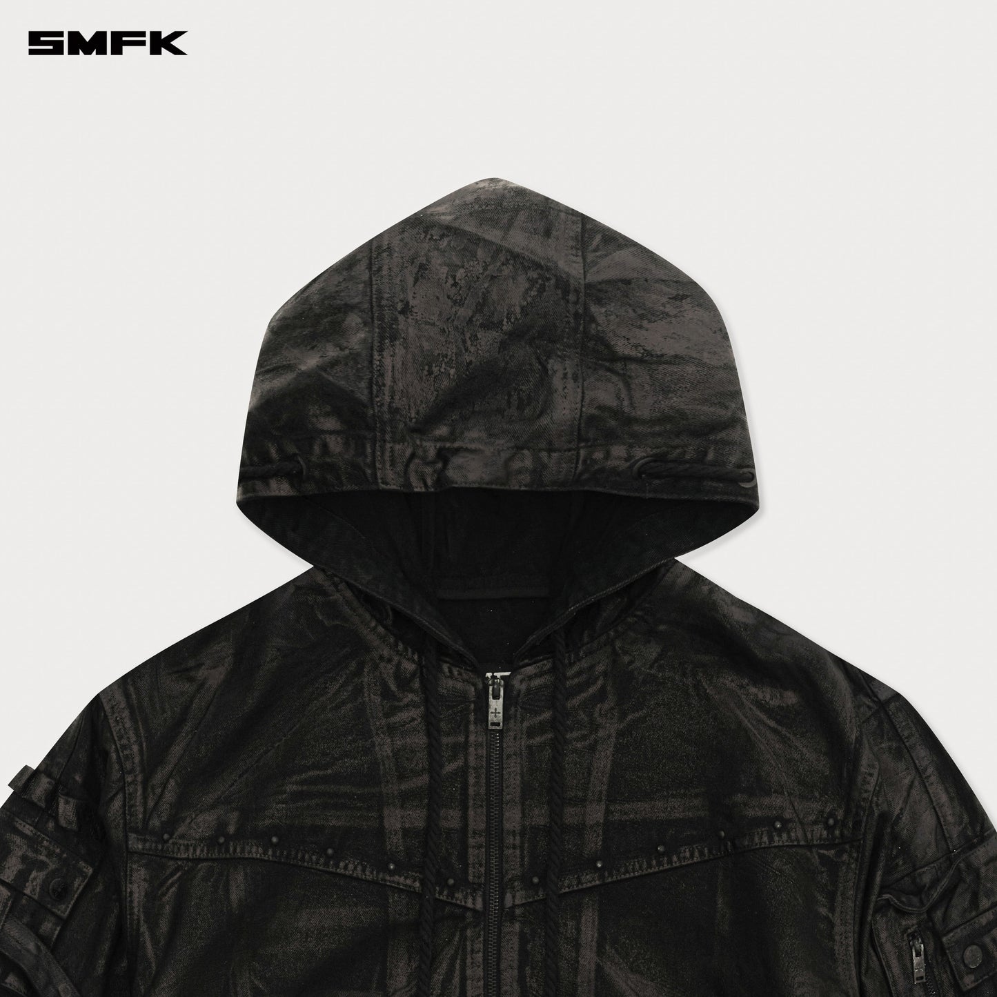 COMPASS Tarpan Waxed Denim Hoodie Jacket Lightning Black