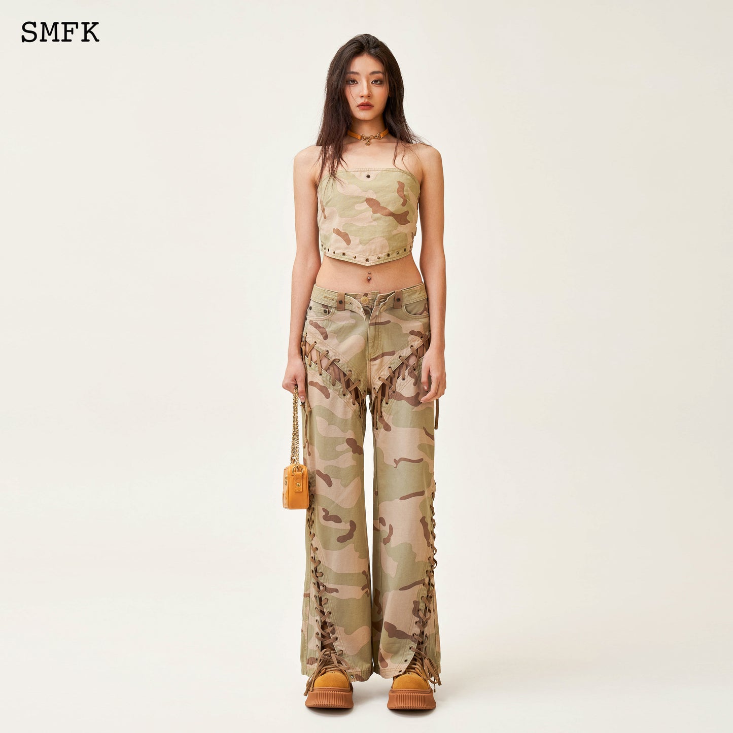Ancient Myth Temple Garden Bandeau Tube Top Desert Camouflage